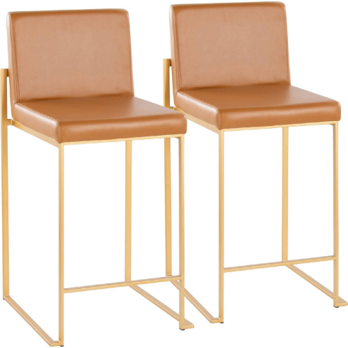 Fuji 26" High Back Bar Stool in Gold & Camel Leatherette (Set of 2)